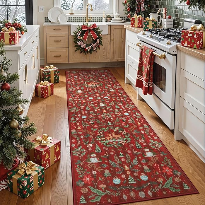 Lahome Christmas Runner Rug for Hallway 2'6" x 8', Non Slip Washable Long Kitchen Carpet Runner, ... | Amazon (US)