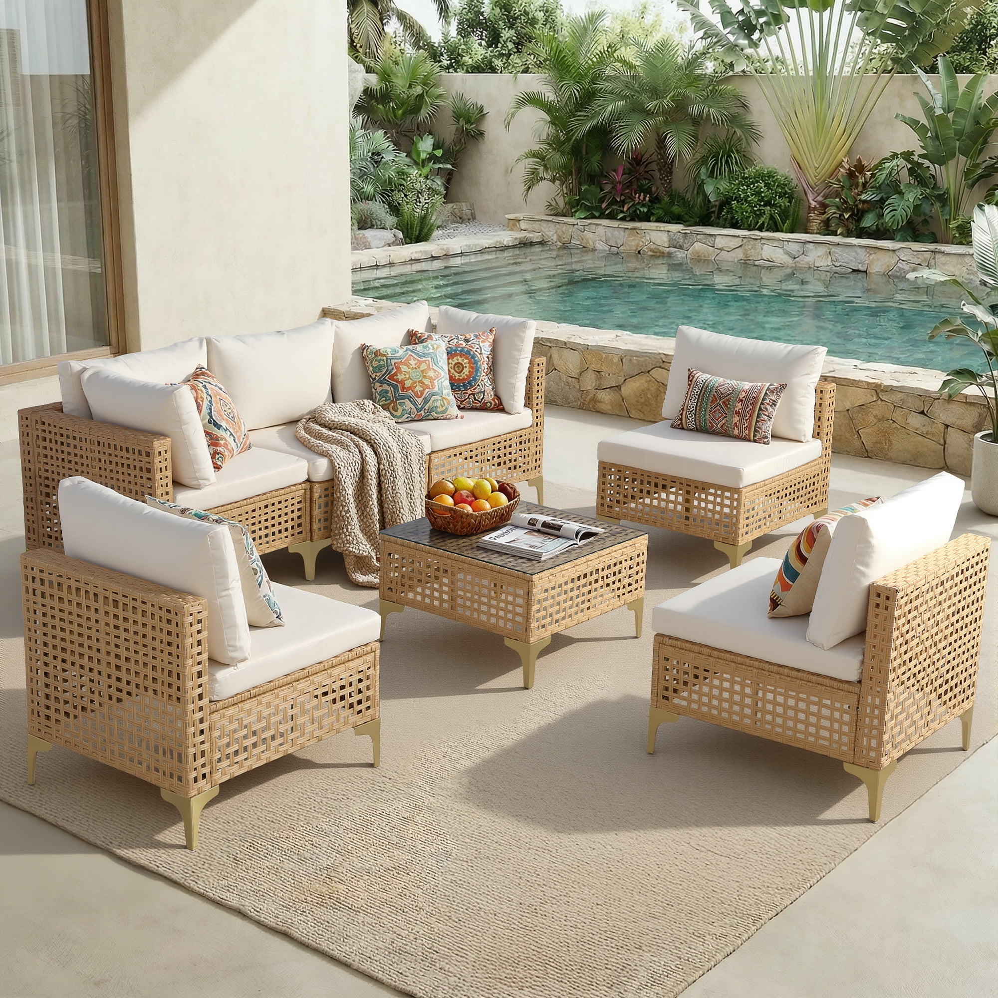 FHFO Patio Furniture Set,7-Piece Wicker Outdoor Patio Furniture Sets with Coffee Table,All-Weathe... | Walmart (US)