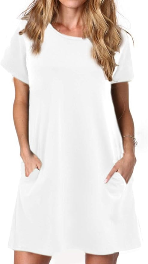 Alaster Women’s Casual Summer T Shirt Dress Loose Short Sleeve Tunic Dress with Pocket for Wome... | Amazon (US)
