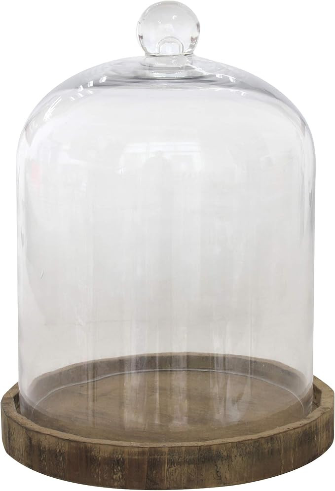 Stonebriar 8 Inch Clear Glass Dome Cloche with Rustic Wooden Base, 8", Brown | Amazon (US)