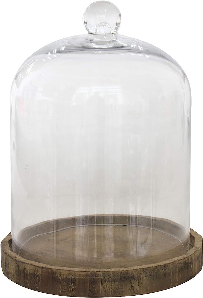Stonebriar 8 Inch Clear Glass Dome Cloche with Rustic Wooden Base, 8", Brown | Amazon (US)