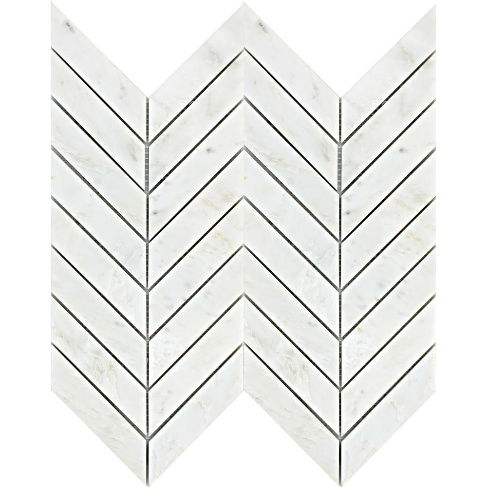 Winter Frost Chevron 12 in. x 12 in. x 9mm Marble Mesh-Mounted Mosaic Floor or Wall Tile | The Home Depot