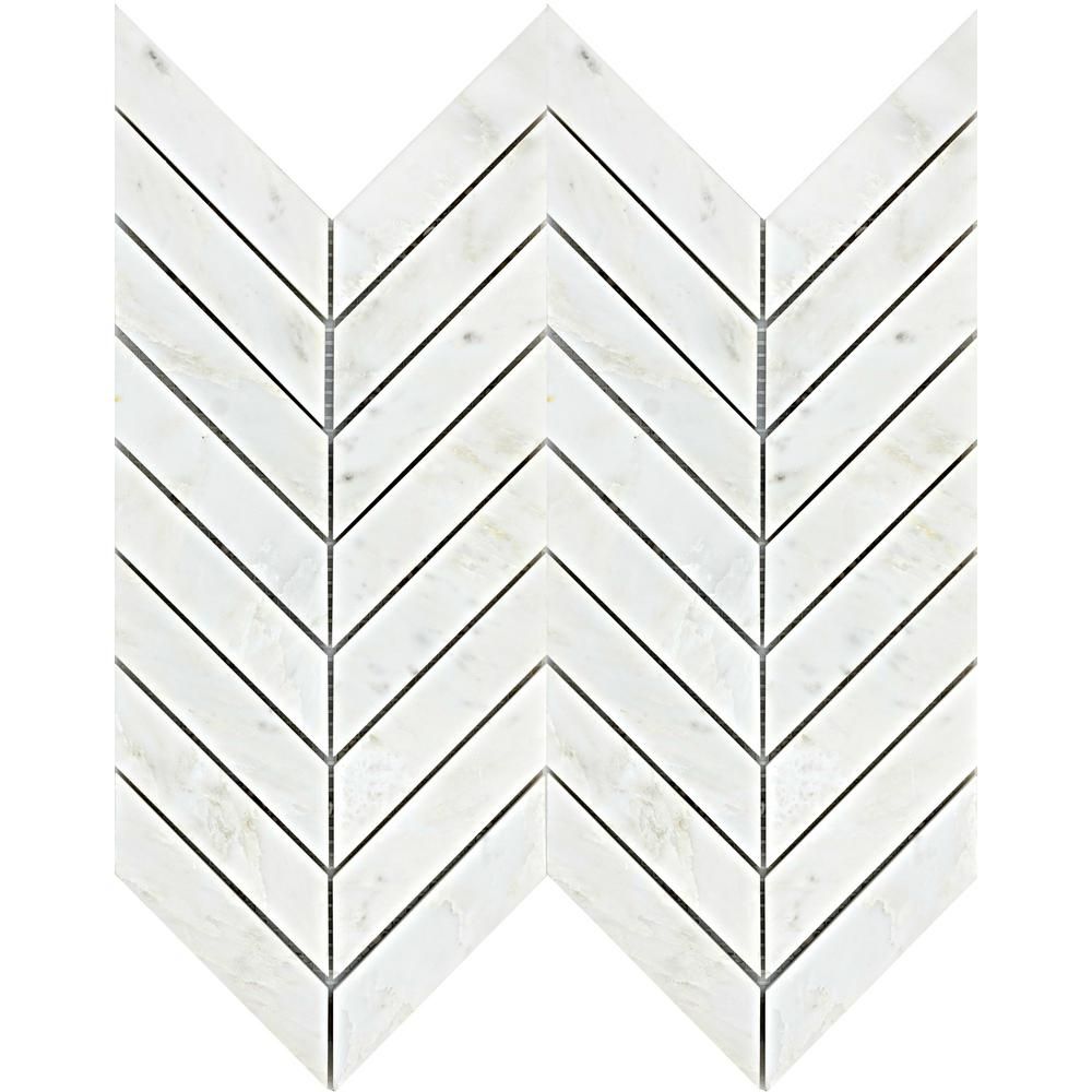 Winter Frost Chevron 12 in. x 12 in. x 9mm Marble Mesh-Mounted Mosaic Floor or Wall Tile | The Home Depot