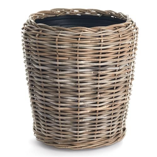 Bryson French Country Brown Woven Rattan Basket Planter - Small | Kathy Kuo Home