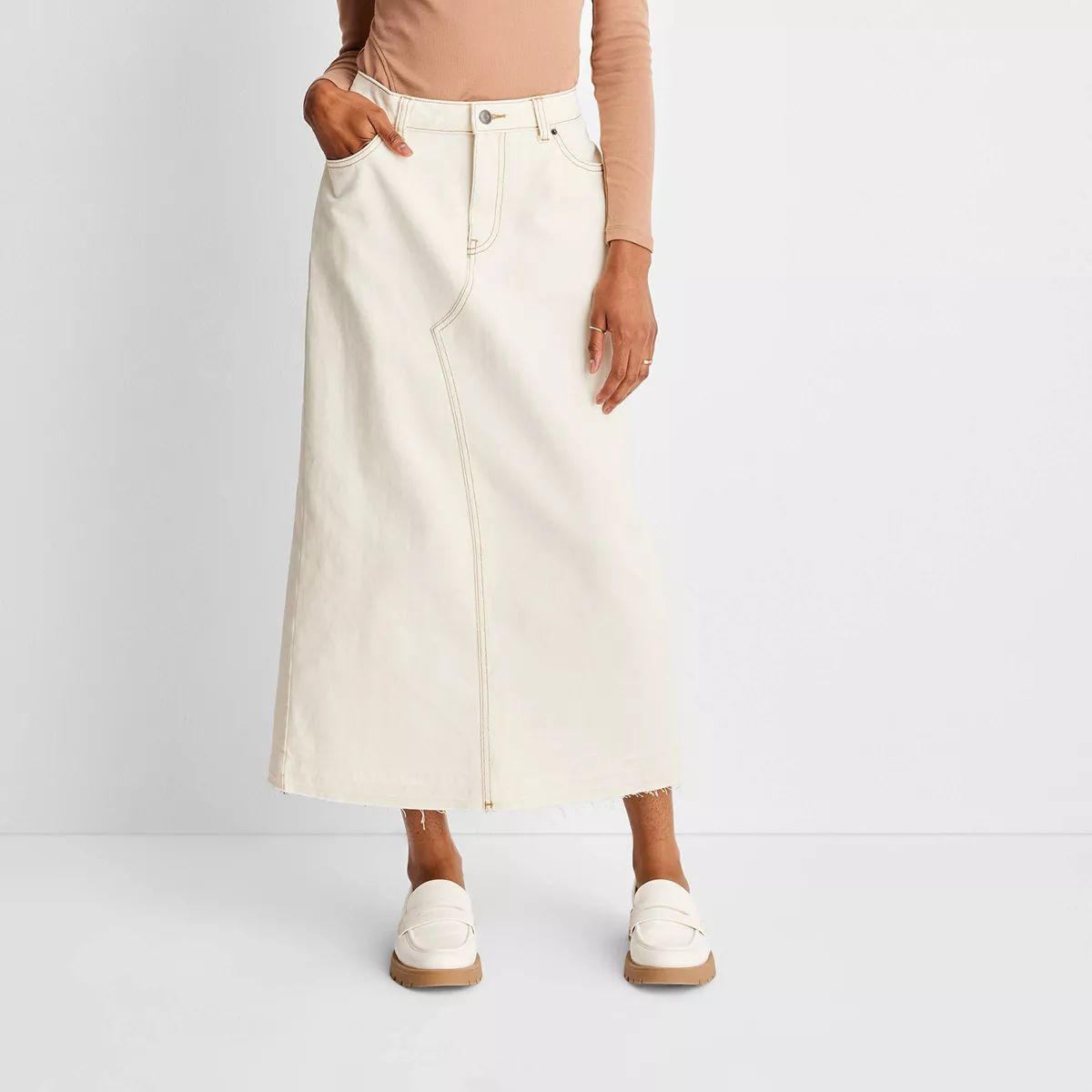 Women's Denim Midi Skirt - Future Collective™ with Reese Blutstein Ivory | Target