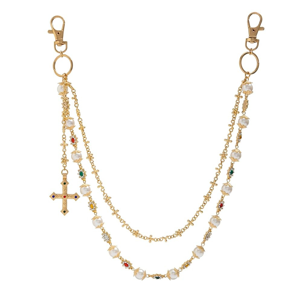 Fashion Layered Pants Wallet Chains - Exquisite Gold Silver Rhinestone Flower Pearl Jean Pocket C... | Amazon (US)