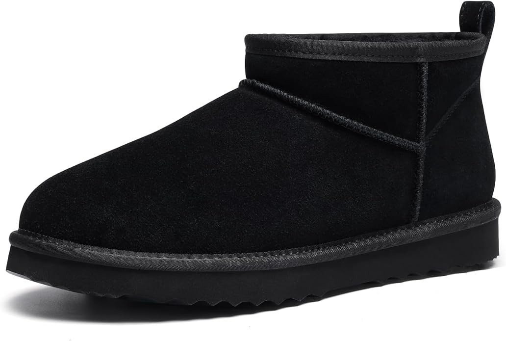 Genuine Suede Mini Boots for Women Winter Fuzzy Snow Boots Short Ankle Boot with Fur Lined | Amazon (US)