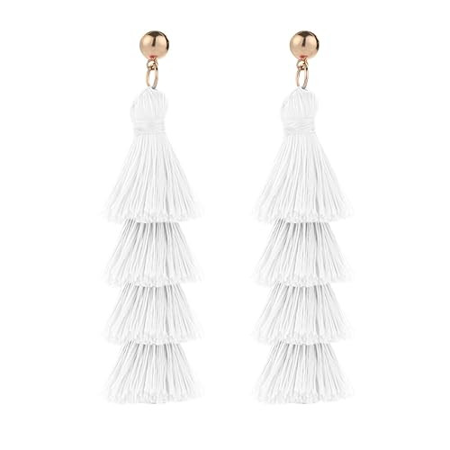 BaubleStar Tassel Earrings Handmade Tiered Thread Tassel Dangle Earrings, Multi Colors | Amazon (US)