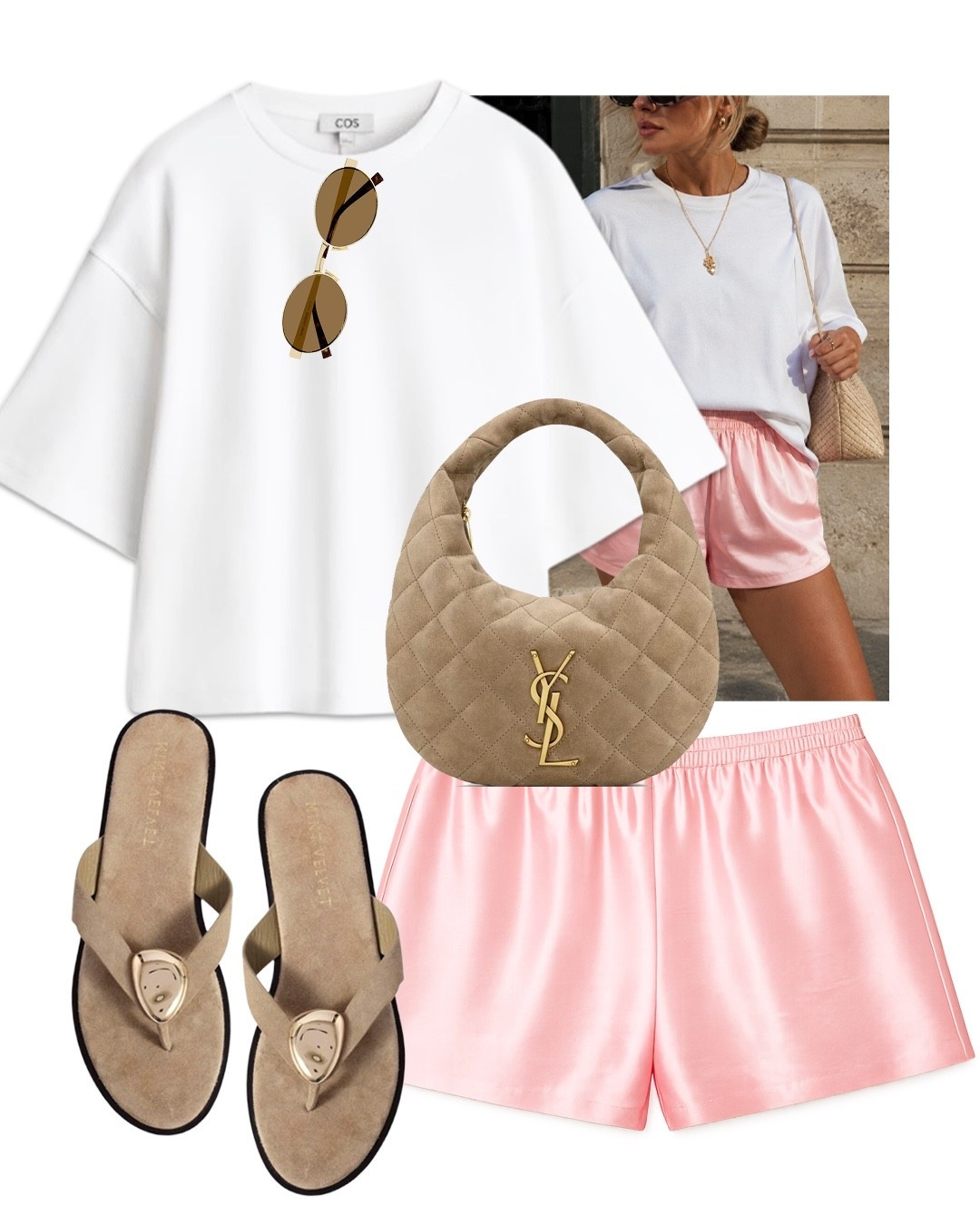Pink shorts white oversized tshirt beige suede thong sandals weekend casual outfit

#LTKsummer #LTKuk #LTKeurope