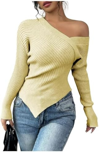 MakeMeChic Women's Off The Shoulder Long Sleeve Sweater Asymmetrical Wrap Lightweight Pullover To... | Amazon (US)