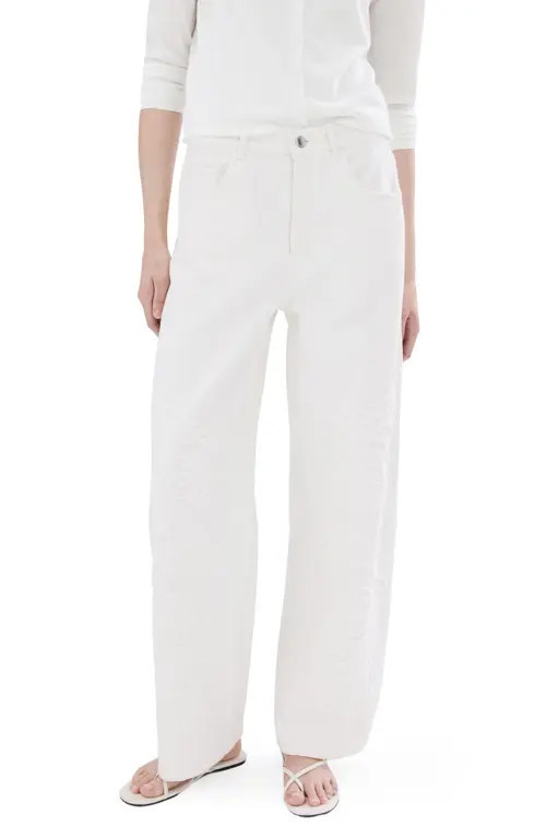 MANGO Floral Embroidered Wide Leg Jeans in Off White at Nordstrom, Size 0 | Nordstrom