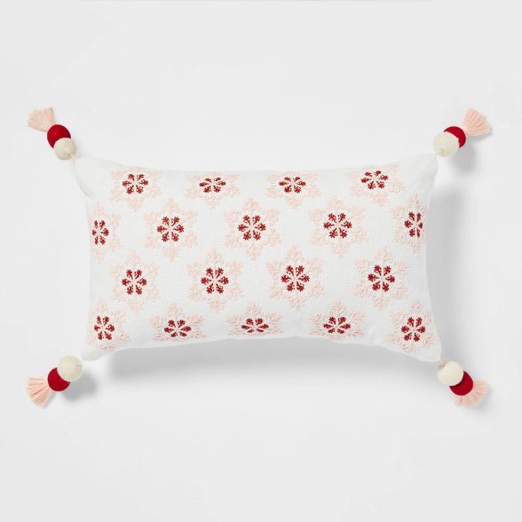 Oversized Snowflake Embroidered Lumbar Christmas Throw Pillow Ivory - Threshold&#8482; | Target