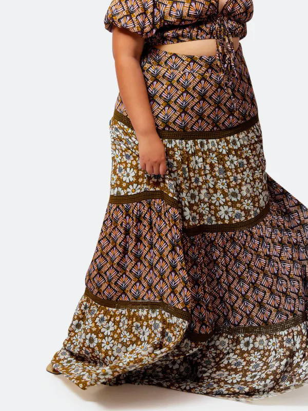 Luvmemore Aisha Tiered Maxi Skirt - Brown - 1X (16W/18W) | Verishop