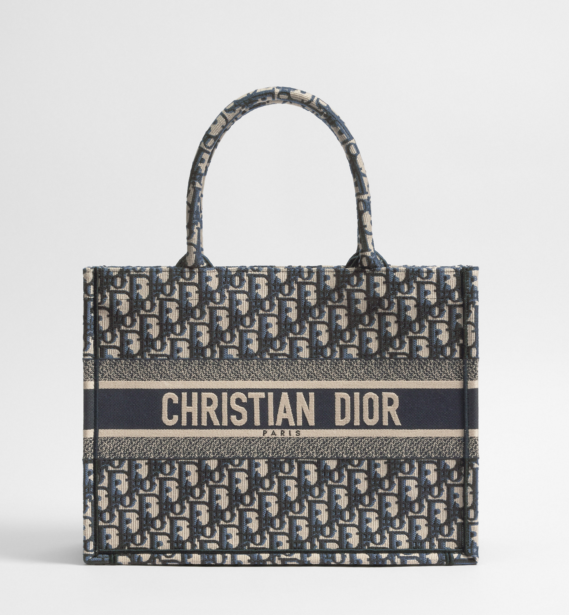Medium Dior Book Tote Ecru and Blue Dior Oblique Embroidery (36 x 27.5 x 16.5 cm) | DIOR | Christian Dior Parfums UK