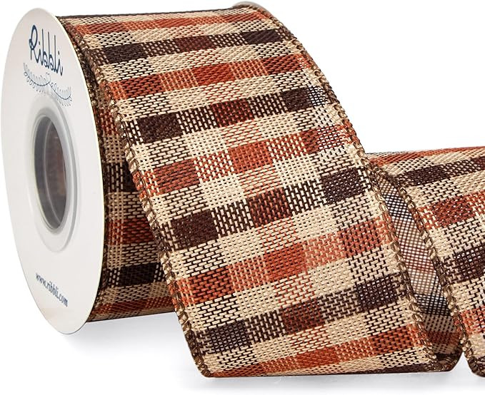 Ribbli Fall Burlap Wired Ribbon, 2-1/2 Inch x 10 Yard,Fall Plaid Ribbon for Big Bow,Fall Wreath,G... | Amazon (US)