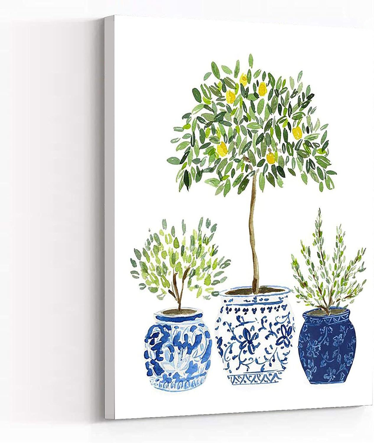 Canvas Art Wall Decor,Lemon Lemons Tree Olive Navy Blue White Vase Plants Floral Flowers Art Prin... | Amazon (US)