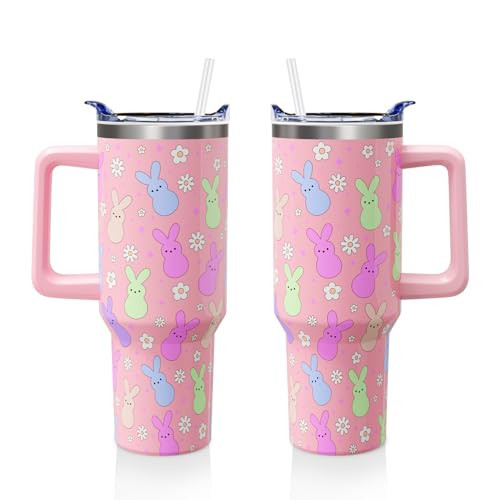 Aokoyi Easter Day Gifts 40oz Tumbler with Handle and Straw, Cute Bunnies Buddies Spring Stainless Steel Insulated Cup, Colorful Holiday Bunny Water Bottle Gifts for Women Men (1PC) | Amazon (US)
