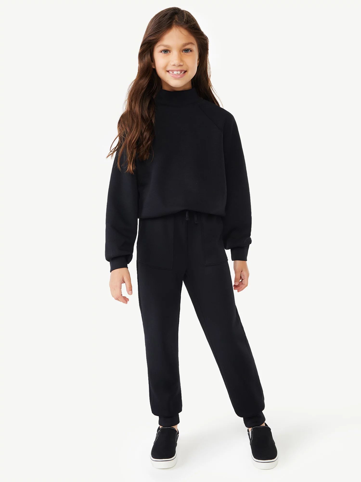 Scoop Girls Funnel Neck Sweatshirt and Joggers, 2-Piece Outfit Set - Walmart.com | Walmart (US)