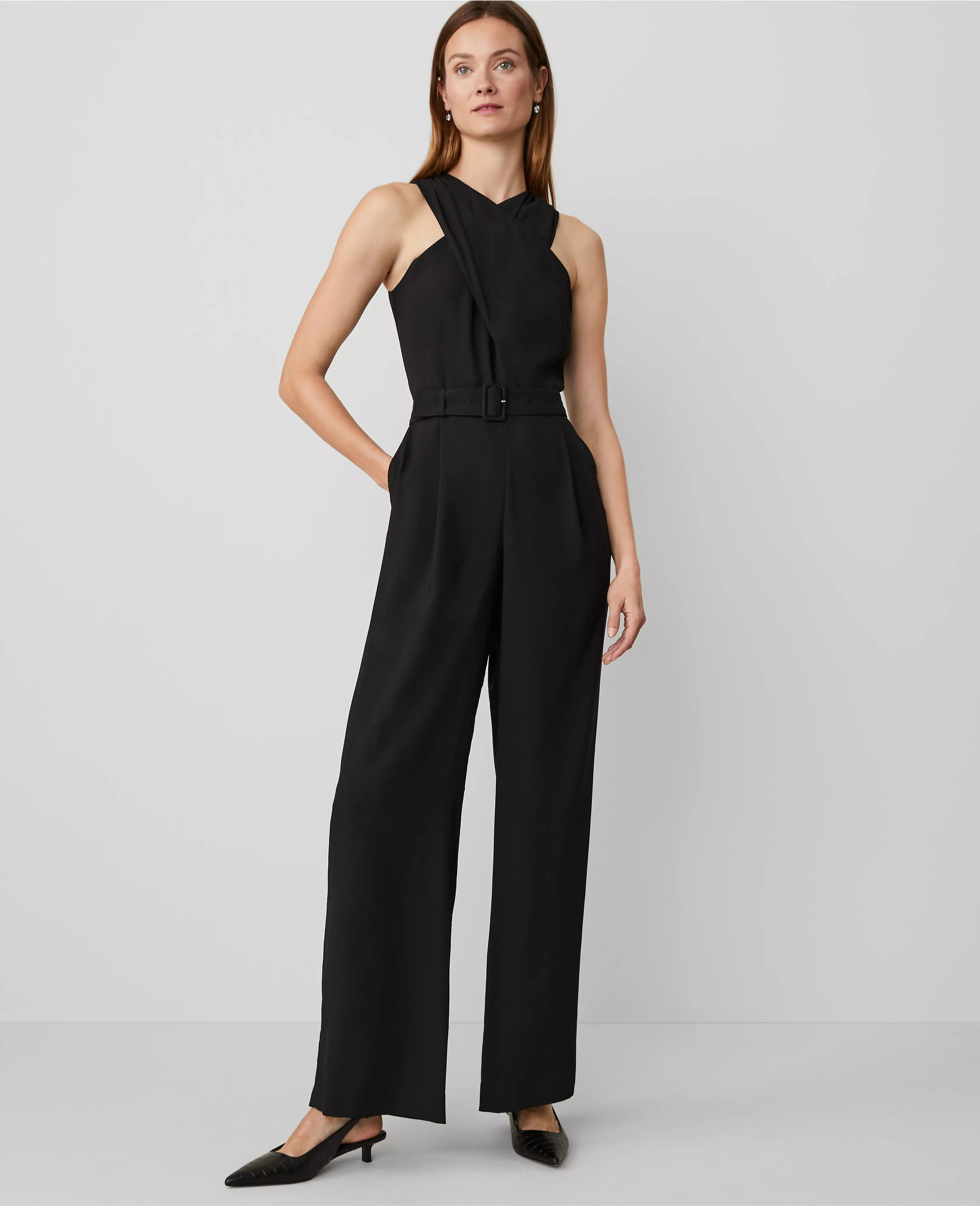Petite Crossover Halter Jumpsuit | Ann Taylor (US)