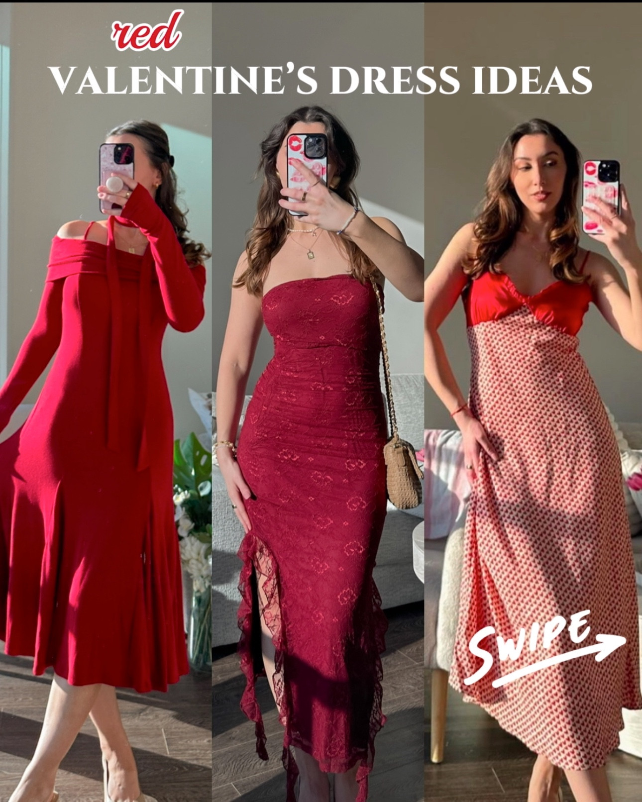 Who else is struggling to find Valentine’s Day looks that can be styled for cold weather? It got really cold all of a sudden, so I found a few midi dresses that can be layered in cute ways this holiday 💌🥰 Swipe through to see some favs - all of which are under $100!
 🌹 Rosette Off Shoulder Midi Brand: Simple Retro My size: Small ~ is stretchy and fits true to size Current price: $69 Why you need it: The 3d rosette details are actually pins that can be detached and put on other pieces of clothing! I love that this can be customized, as well as the optional thin neck scarf that’s included with the dress 🫶
 ♥️ Strapless Lace Maxi Dress Brand: Merokeety (via Amazon) My size: Small ~ is also stretchy and fits true to size Current price: $44 Why you need it: It’s insanely flattering and gives you a cute snatched waist effect. It also has silicone grippy strips to help the top stay up, ensuring a comfortable and secure fit :) 
 💌 Ruffled Heart Print Slip Brand: Simple Retro My size: Small ~ true to size, but does not have stretch  Current price: $29 (on sale!) Why you need it: The mini heart print is soo cute and not only perfect for Valentine’s, but can be worn for date nights or parties throughout the year! The material is lightweight so you can layer a sweater and tights if it’s colder, while still being perfect for summer wear.
 Which one is your favorite, 1, 2, or 3? Lmk if you want to see more dress comparisons like this, and from which stores!
  #valentinesday #reddress  #valentinesday #valentinesdayoutfits 

#LTKStyleTip #LTKSeasonal #LTKFindsUnder100