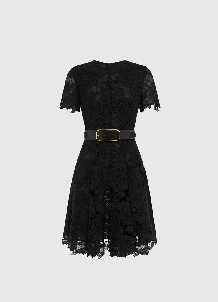 Caroline Lace T-Shirt Mini Dress - Ebony | LEO LIN