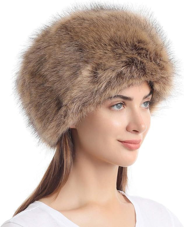 LA CARRIE Women's Faux Fur Hat for Winter with Stretch Cossack Russian Style White Warm Cap | Amazon (US)