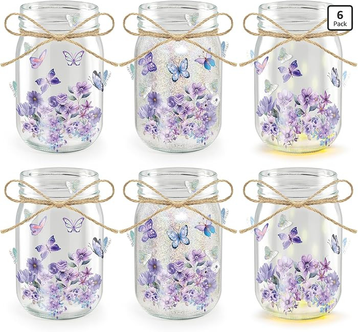 Cinrobiye 6 Set DIY Mason Jar Lantern Craft Kit with LED Lights, Butterfly & Flower Decorations, ... | Amazon (US)