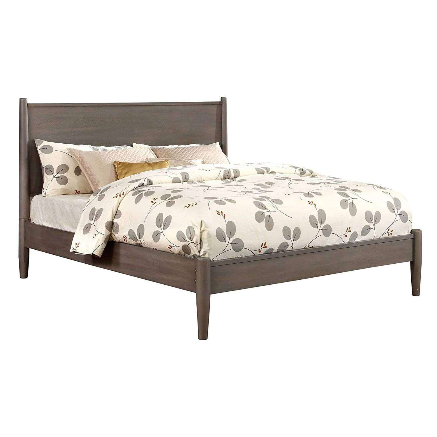 Manhattan Lane - Mid Century Modern Wood Queen Bed with Round Tapered Legs, Gray - Gray | Best Buy U.S.