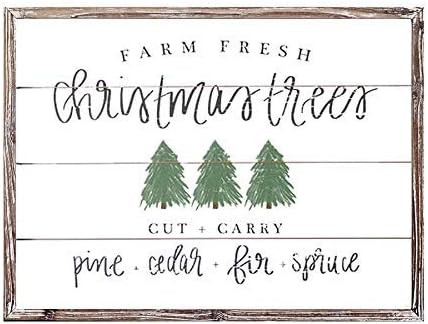 Sweet Water Decor Farm Fresh Christmas Trees Wood Sign 18x24" | Rustic Christmas Wall Art with Uniqu | Amazon (US)