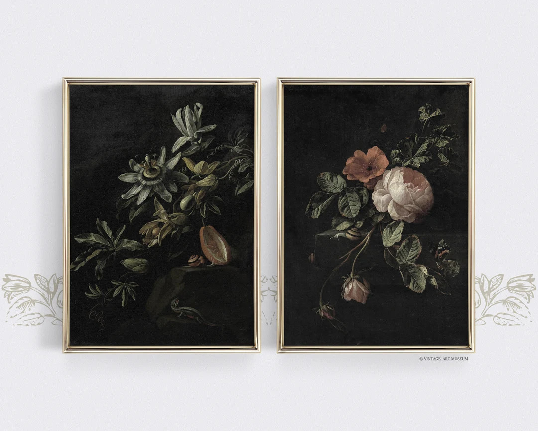 Moody Floral Still Life Vintage Prints Set of 2 Antique - Etsy | Etsy (US)