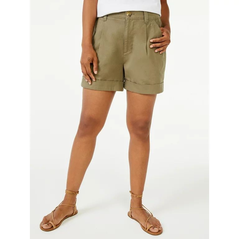 Free Assembly Women's Pleated Cuffed Shorts - Walmart.com | Walmart (US)