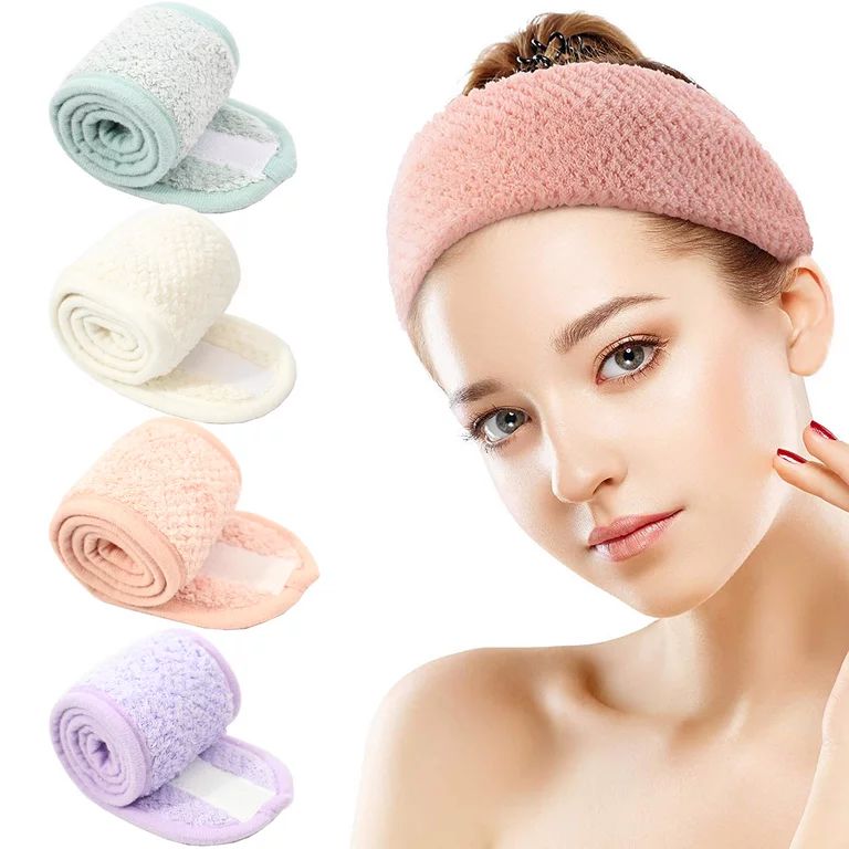 4 Pack Women Headbands SPA Head Wrap Non-slip Yoga Headbands Terry Cloth Hair Band for Bath, Make... | Walmart (US)