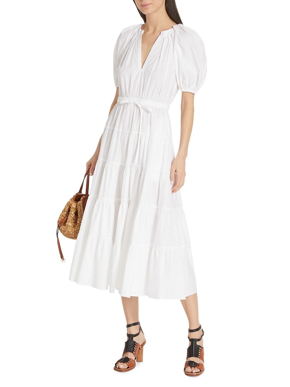 Olina Puff-Sleeve Midi-Dress | Saks Fifth Avenue