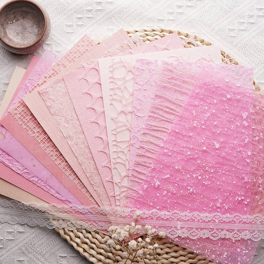 15pc Handmade Scrapbook Art Paper - Textured, Colorful A5 Sheets (Pink) for Scrapbooking, Journal... | Amazon (US)