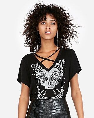 Express Womens Express One Eleven Chase Love Strappy V-Neck Tee | Express