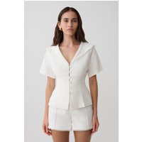 Melody Short Sleeve Shirt With Lace Collar / White | MESHKI | M | MESHKI US