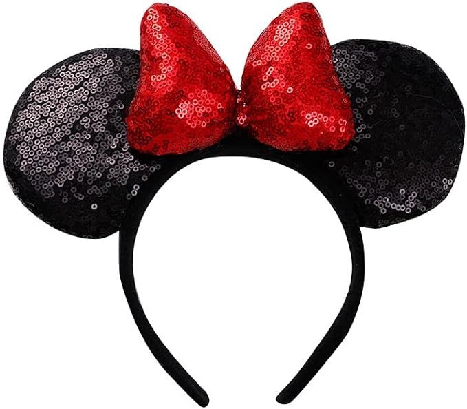 JIAHANG 3D Mouse Ear Headband, Sequin Bow with Velvet Hairband, Party Decoration Costume Headwear... | Amazon (US)