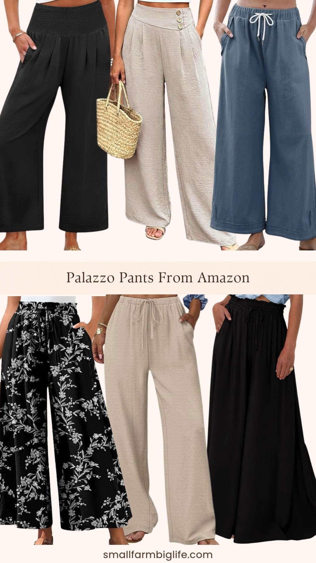 Palazzo pants are having a major moment right now and Amazon has so many beautiful options at prices that make it easy to stock up in multiple colors. I rounded up my favorites in dusty blue, beige, black, and a gorgeous black and white floral print, all with elastic waists and pockets because comfort and function matter just as much as style. They are the kind of pants you can dress up with a fitted tank and sandals or keep casual with an oversized tee for a beach day or weekend errand run. So flowy, so flattering, and so easy to wear all summer long. Tap to shop! 

 #LTKgrwm #LTKootd #LTKOver40