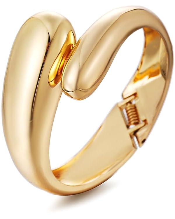 Gold Polished Chunky Twisted Hinged Waterdrop Bangle Bracelet for Women Spiraled Oval Bangle Brac... | Amazon (US)