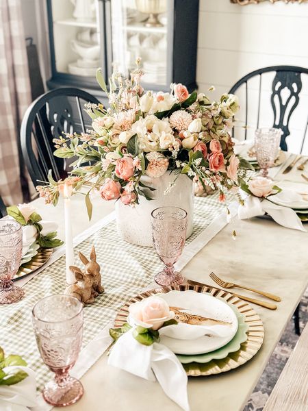 Faux Florals for the WIN in this Spring Tablescape! #springflorals #fauxflorals #springdecor #springdecorating #springflowerarrangements #fauxtulips 

#LTKSeasonal #LTKhome