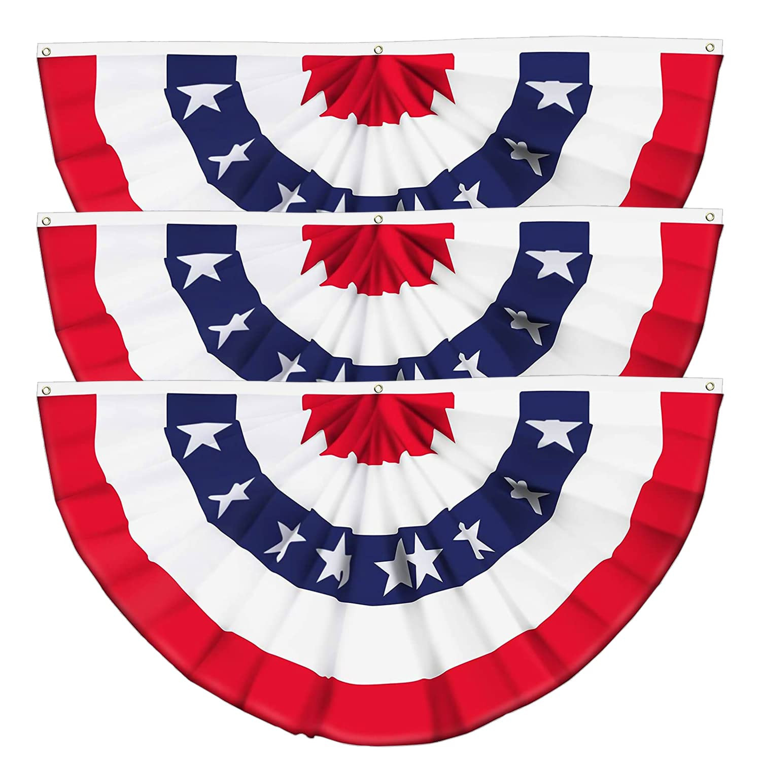 3 Pack USA Pleated Fan Flag 1.5x3 Feet American Bunting Decoration Flags Sewn Stripes Canvas Head... | Amazon (US)