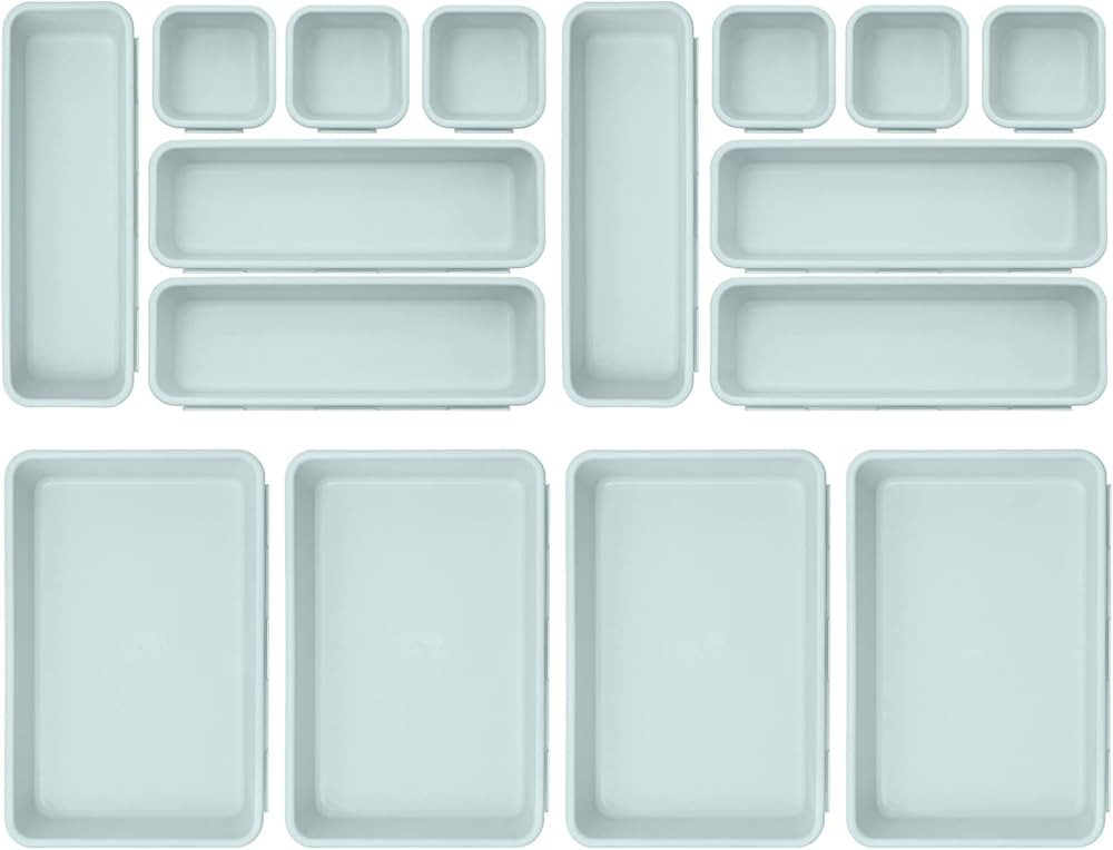 Famhap 16 PCS Plastic Drawer Organizer Set, Desk Drawer Divider Organizer Trays, Vanity Storage B... | Amazon (US)