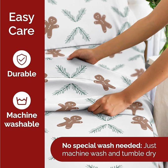 Twin Christmas Gingerbread Cookie Sheet Set - Holiday Xmas Pattern Bedding Set - Deep Pockets - S... | Amazon (US)