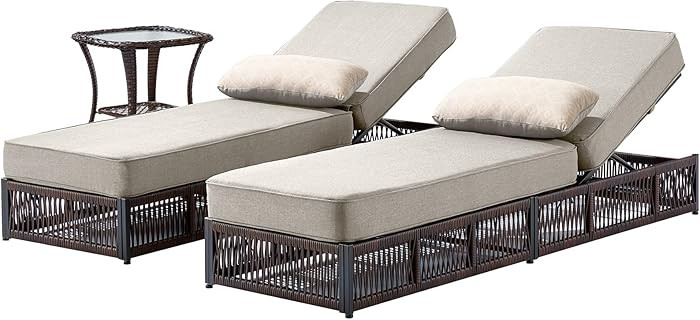 Luxury Outdoor Chaise Lounge Chairs of 2 with 5 Inch Thick Cushions and Side Table - 3 PCS High B... | Amazon (US)