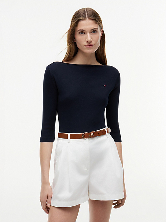Slim Three-Quarter Sleeve Boat Neck T-Shirt | Tommy Hilfiger UK