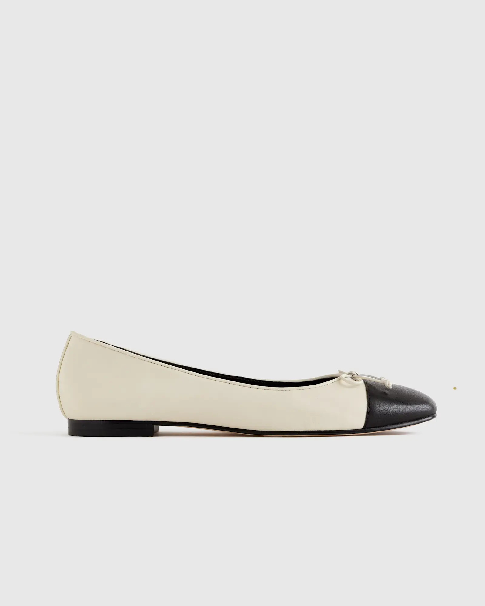 Italian Leather Cap-Toe Ballet Flat in Bone/Black | Quince