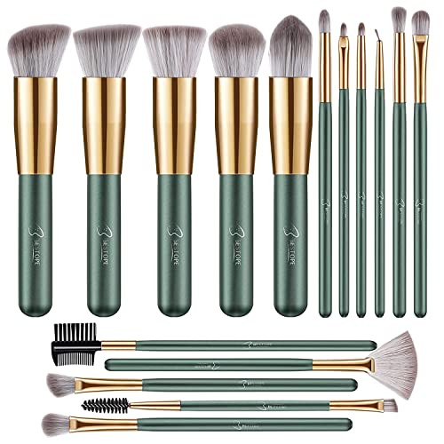 BESTOPE PRO Makeup Brush Set 16 Pcs Premium Synthetic Foundation Powder Concealers Eye shadows Blush Makeup Brushes - Green | Amazon (US)