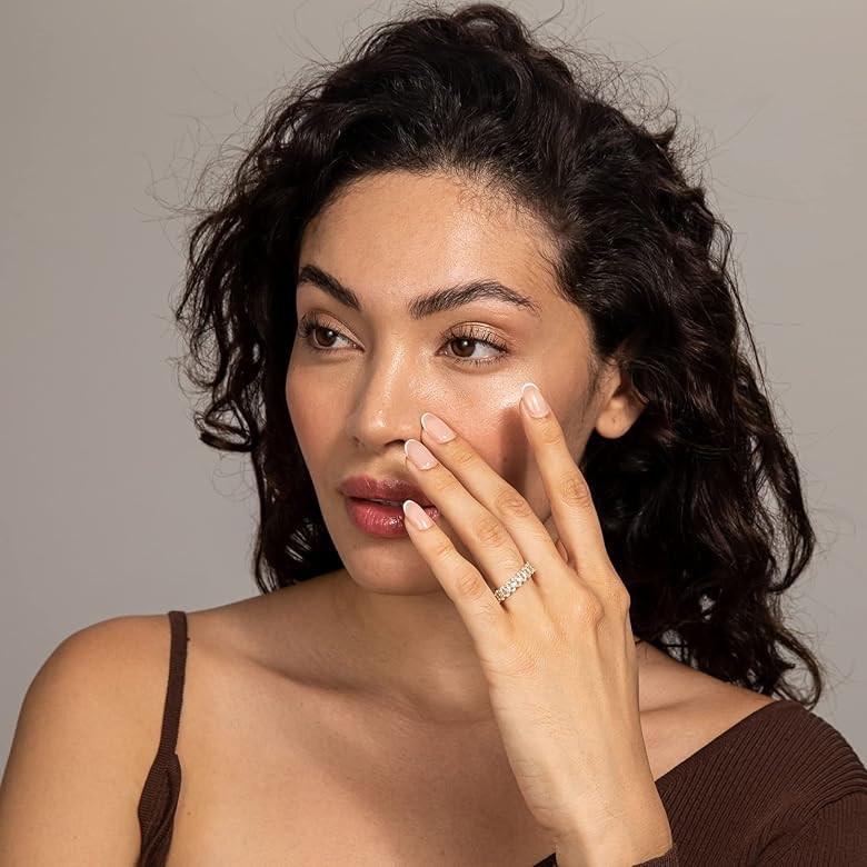 PAVOI 14K Gold Plated Rings Oval Cubic Zirconia Love Ring | Eternity Ring | 5mm Stackable Rings f... | Amazon (US)