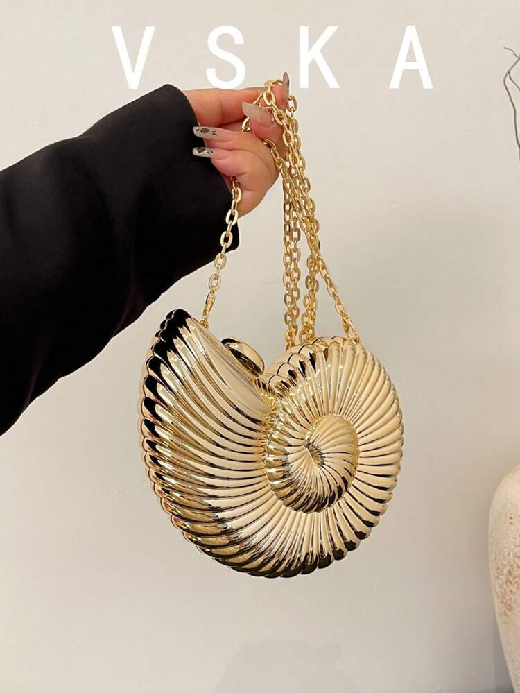 Elegant Shell-Shaped Party Clutch Bag, Unique Design Seashell Bag, Women's Shiny Evening Handbag With Chain Shoulder/Crossbody Strap, Fits Earphones, Coins, Elegant Shell Purse Perfect For Parties Weddings Dinners & Banquets Matches Wedding Dresses Formal Wear Prom Gowns Birthday Outfits & Women's Party Attire(The Size Of The Product And The Picture Is Consistent. If You Don't Know The Size, You Can Refer To The Product Size Chart.) | SHEIN