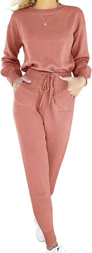 ANRABESS Women's Two Piece Outfits Sweater Sets Long Sleeve Pullover and Drawstring Pants Lounge ... | Amazon (US)